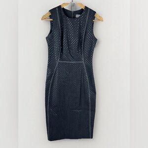 Calvin Klein Sheath Poka Dot Dress Size 2 Navy Carolyn Bessette Sleek